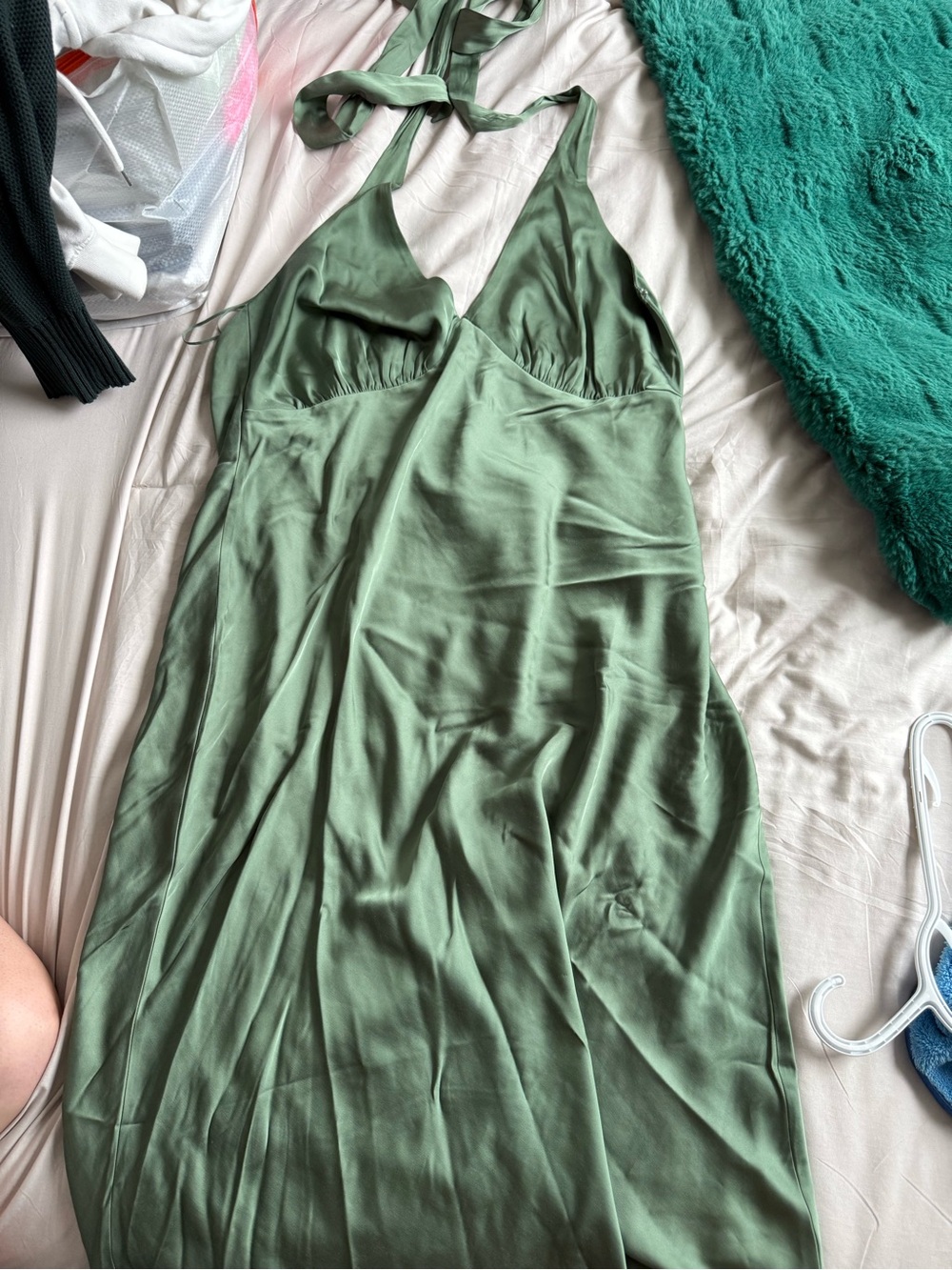 Abercrombie & Fitch Olive Green Satin Halter Slip Dress